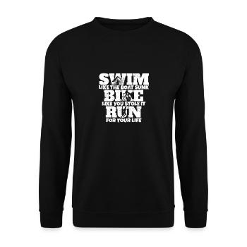 Swim Bike Run Lustiger Triathlon Triathlet - Unisex Pullover - Schwarz - Vorne - Alina (178cm) & Michal (187cm)
