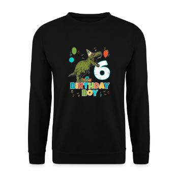 6 ans, fête d'anniversaire pour enfants, garçon, dinosaure Rex - Sweat-shirt Unisexe - noir - Devant - Alina (178cm) & Michal (187cm)