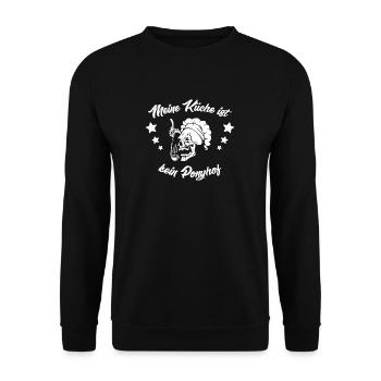 Ich bin Küchenchef und meine Küche ist kei Ponyhof - Unisex Pullover - Schwarz - Vorne - Alina (178cm) & Michal (187cm)