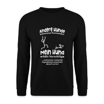 Hunde Kommandos Hundeerziehung Herrchen Frauchen - Unisex Pullover - Schwarz - Vorne - Alina (178cm) & Michal (187cm)