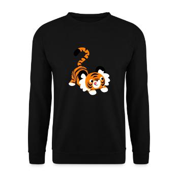 Un tigre cartoon mignon prêt à bondir! par - Sweat-shirt Unisexe - noir - Devant - Alina (178cm) & Michal (187cm)