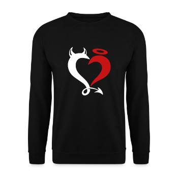 Engel und Teufel Liebespaar. - Unisex Pullover - Schwarz - Vorne - Alina (178cm) & Michal (187cm)