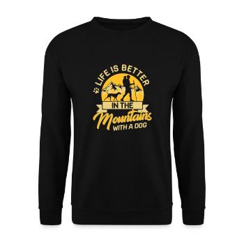 Life in the mountains with a Dog Berge Hund Zelten - Unisex Pullover - Schwarz - Vorne - Alina (178cm) & Michal (187cm)