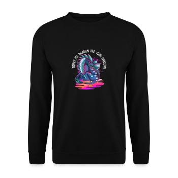 Lustiges Drachen Einhorn Witzige Fantasy Tiere - Unisex Pullover - Schwarz - Vorne - Alina (178cm) & Michal (187cm)