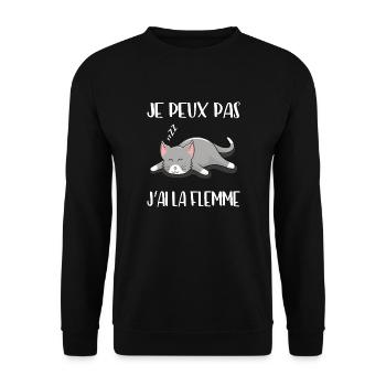 Je Peux Pas J'ai La Flemme - Chat - Sweat-shirt Unisexe - noir - Devant - Alina (178cm) & Michal (187cm)