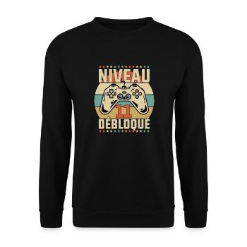 Niveau 11 ans anniversaire débloqué gamer cadeau - Sweat-shirt Unisexe - noir - Devant - Alina (178cm) & Michal (187cm)