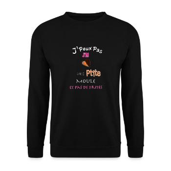 J'peux pas j''ai une petite moule et pas de frites - Sweat-shirt Unisexe - noir - Devant - Alina (178cm) & Michal (187cm)