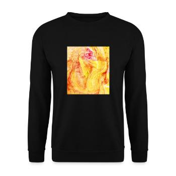 Farbverlauf gelb rot - Unisex Pullover - Schwarz - Vorne - Alina (178cm) & Michal (187cm)