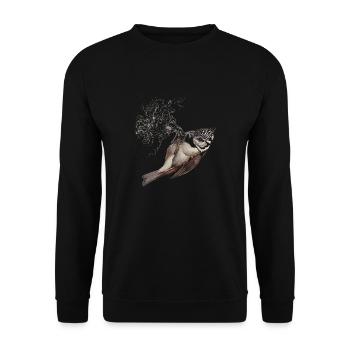 Haubenmeise Zeichnung - Unisex Pullover - Schwarz - Vorne - Alina (178cm) & Michal (187cm)