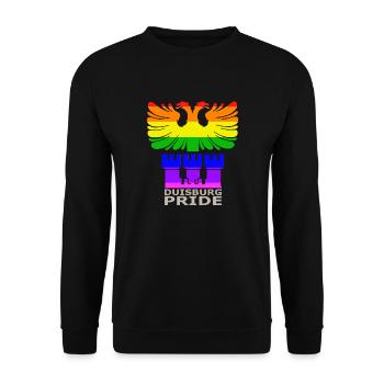 Duisburg Adler Wappen CSD Regenbogen Farben Pride - Unisex Pullover - Schwarz - Vorne - Alina (178cm) & Michal (187cm)