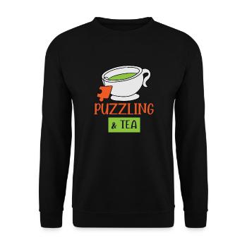 Puzzling and Tea Funny Hobby Jigsaw Puzzle - Unisex Sweatshirt - black - Front - Alina (178cm) & Michal (187cm)