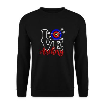 Bogenschießen ich liebe Bogenschießen - Unisex Pullover - Schwarz - Vorne - Alina (178cm) & Michal (187cm)