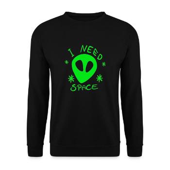 Alien grün I NEED SPACE Universum Galaxie Sterne - Unisex Pullover - Schwarz - Vorne - Alina (178cm) & Michal (187cm)