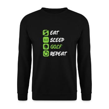 Eat Sleep Repeat Golf Golfer Golfschläger Golfen - Unisex Pullover - Schwarz - Vorne - Alina (178cm) & Michal (187cm)