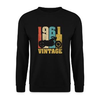 1961 Jahrgang Geburtstag Biker Motorrad Geschenk - Unisex Pullover - Schwarz - Vorne - Alina (178cm) & Michal (187cm)