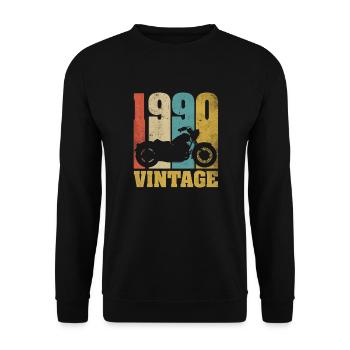 1990 Jahrgang Geburtstag Biker Motorrad Geschenk - Unisex Pullover - Schwarz - Vorne - Alina (178cm) & Michal (187cm)
