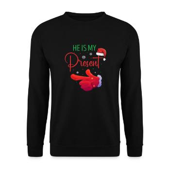 He Is My Cute Christmas Couples Designs - Unisex Pullover - Schwarz - Vorne - Alina (178cm) & Michal (187cm)