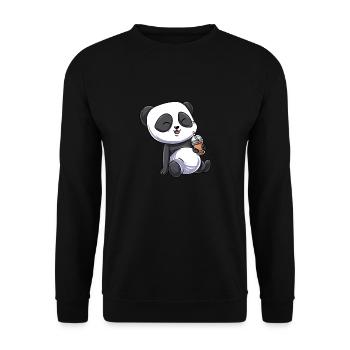 Panda Bubble Tea Boba Pandabär Kawaii Bär Kaffee - Unisex Pullover - Schwarz - Vorne - Alina (178cm) & Michal (187cm)