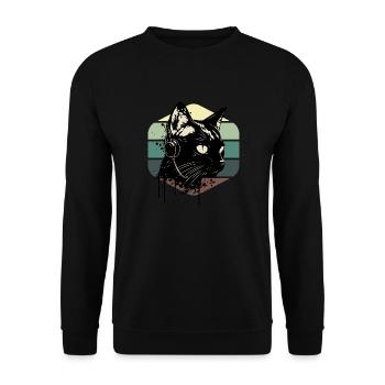 Cat Wearing Headphones | cat wearing earphones - Unisex Sweatshirt - black - Front - Alina (178cm) & Michal (187cm)
