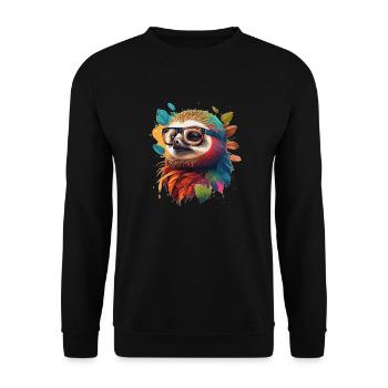 Colorful sloth, smart and educated with glasses - Unisex Sweatshirt - black - Front - Alina (178cm) & Michal (187cm)