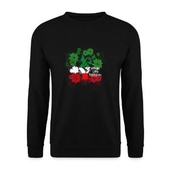 woman life freedom, blumen,iran,flagge - Unisex Pullover - Schwarz - Vorne - Alina (178cm) & Michal (187cm)
