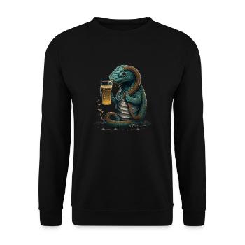 Coole Echse mit Bier Comic Illustration - Unisex Pullover - Schwarz - Vorne - Alina (178cm) & Michal (187cm)