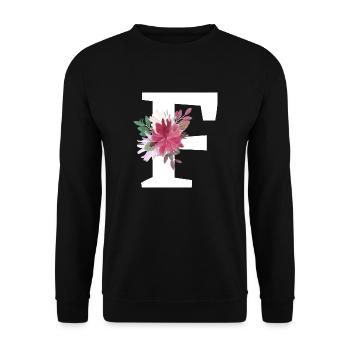 Buchstabe f blumig - Unisex Pullover - Schwarz - Vorne - Alina (178cm) & Michal (187cm)