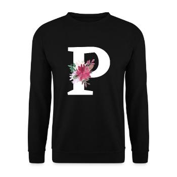 Buchstabe p blumig - Unisex Pullover - Schwarz - Vorne - Alina (178cm) & Michal (187cm)