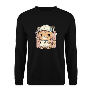 Cute cat wearing a hat 2 - Unisex Sweatshirt - black - Front - Alina (178cm) & Michal (187cm)