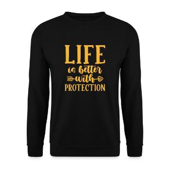 La vie est meilleure avec la protection | Assurance - Sweat-shirt Unisexe - noir - Devant - Alina (178cm) & Michal (187cm)