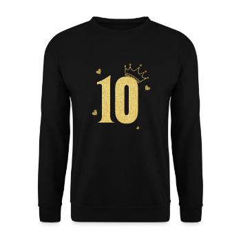Goldene Krone zum 10-jährigen Jubiläum - Unisex Pullover - Schwarz - Vorne - Alina (178cm) & Michal (187cm)