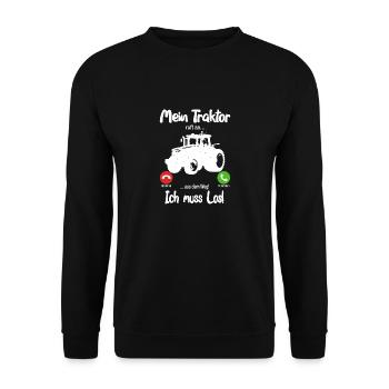 Mein Traktor ruft an... aus dem Weg! Ich muss los! - Unisex Pullover - Schwarz - Vorne - Alina (178cm) & Michal (187cm)