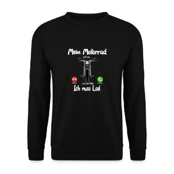 Mein Motorrad ruft an.. aus dem Weg, ich muss los! - Unisex Pullover - Schwarz - Vorne - Alina (178cm) & Michal (187cm)