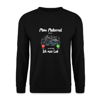 Mein Motorrad ruft an.. aus dem Weg, ich muss los! - Unisex Pullover - Schwarz - Vorne - Alina (178cm) & Michal (187cm)