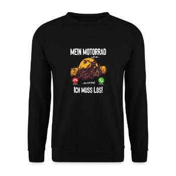 Mein Motorrad ruft an.. aus dem Weg, ich muss los! - Unisex Pullover - Schwarz - Vorne - Alina (178cm) & Michal (187cm)