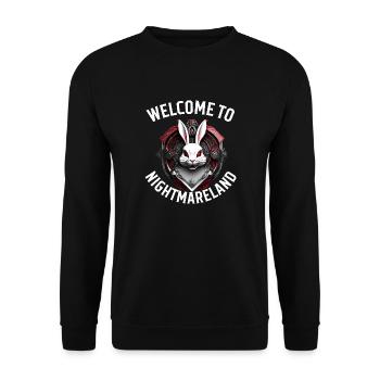 Willkommen im Albtraumland - teuflischer Hase - Unisex Pullover - Schwarz - Vorne - Alina (178cm) & Michal (187cm)
