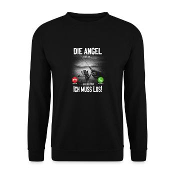 Die Angel ruft an... aus dem Weg, ich muss los! - Unisex Pullover - Schwarz - Vorne - Alina (178cm) & Michal (187cm)