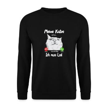 Meine Katze ruft an... aus dem Weg, ich muss los! - Unisex Pullover - Schwarz - Vorne - Alina (178cm) & Michal (187cm)