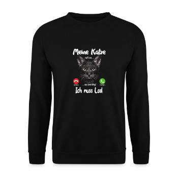 Meine Katze ruft an... aus dem Weg, ich muss los! - Unisex Pullover - Schwarz - Vorne - Alina (178cm) & Michal (187cm)