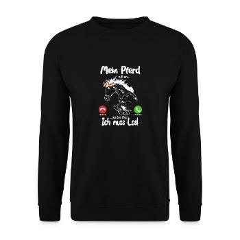 Mein Pferd ruft an... aus dem Weg, ich muss los! - Unisex Pullover - Schwarz - Vorne - Alina (178cm) & Michal (187cm)