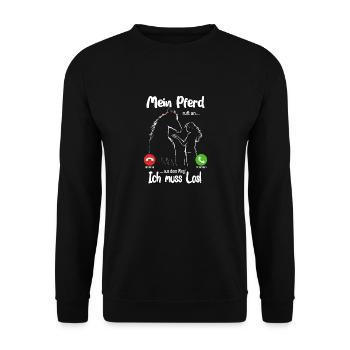 Mein Pferd ruft an... aus dem Weg, ich muss los! - Unisex Pullover - Schwarz - Vorne - Alina (178cm) & Michal (187cm)
