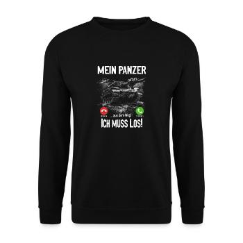 Mein Panzer ruft an... aus dem Weg! Ich muss los! - Unisex Pullover - Schwarz - Vorne - Alina (178cm) & Michal (187cm)
