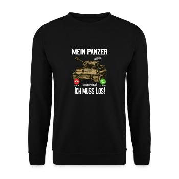 Mein Panzer ruft an... aus dem Weg! Ich muss los! - Unisex Pullover - Schwarz - Vorne - Alina (178cm) & Michal (187cm)