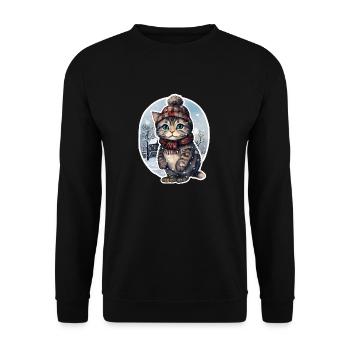Chat avec chapeau et écharpe dans la neige - Sweat-shirt Unisexe - noir - Devant - Alina (178cm) & Michal (187cm)