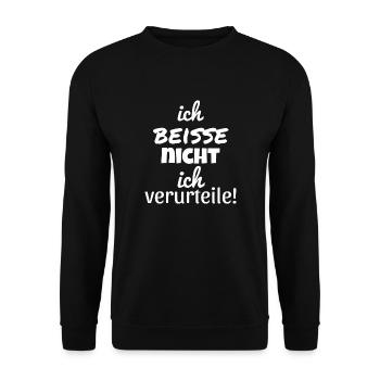 Ich beiße nicht ich verurteile! - Unisex Pullover - Schwarz - Vorne - Alina (178cm) & Michal (187cm)