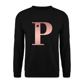 Buchstabe P roségold - Unisex Pullover - Schwarz - Vorne - Alina (178cm) & Michal (187cm)