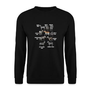 Arten von Zebras Liste Zebrarassen Tierliebhaber - Unisex Pullover - Schwarz - Vorne - Alina (178cm) & Michal (187cm)