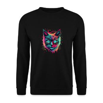 Neon Cat Portrait - Unisex Sweatshirt - black - Front - Alina (178cm) & Michal (187cm)