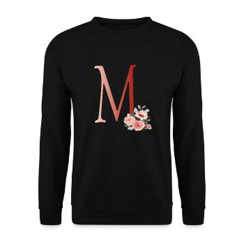 Buchstabe M mit Blumen - Unisex Pullover - Schwarz - Vorne - Alina (178cm) & Michal (187cm)