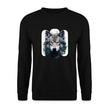 Wolf in the Snow tribal design - Unisex Sweatshirt - black - Front - Alina (178cm) & Michal (187cm)